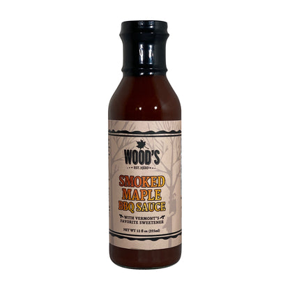 Wood's Smoked Maple BBQ Sauce bottle on a white background.